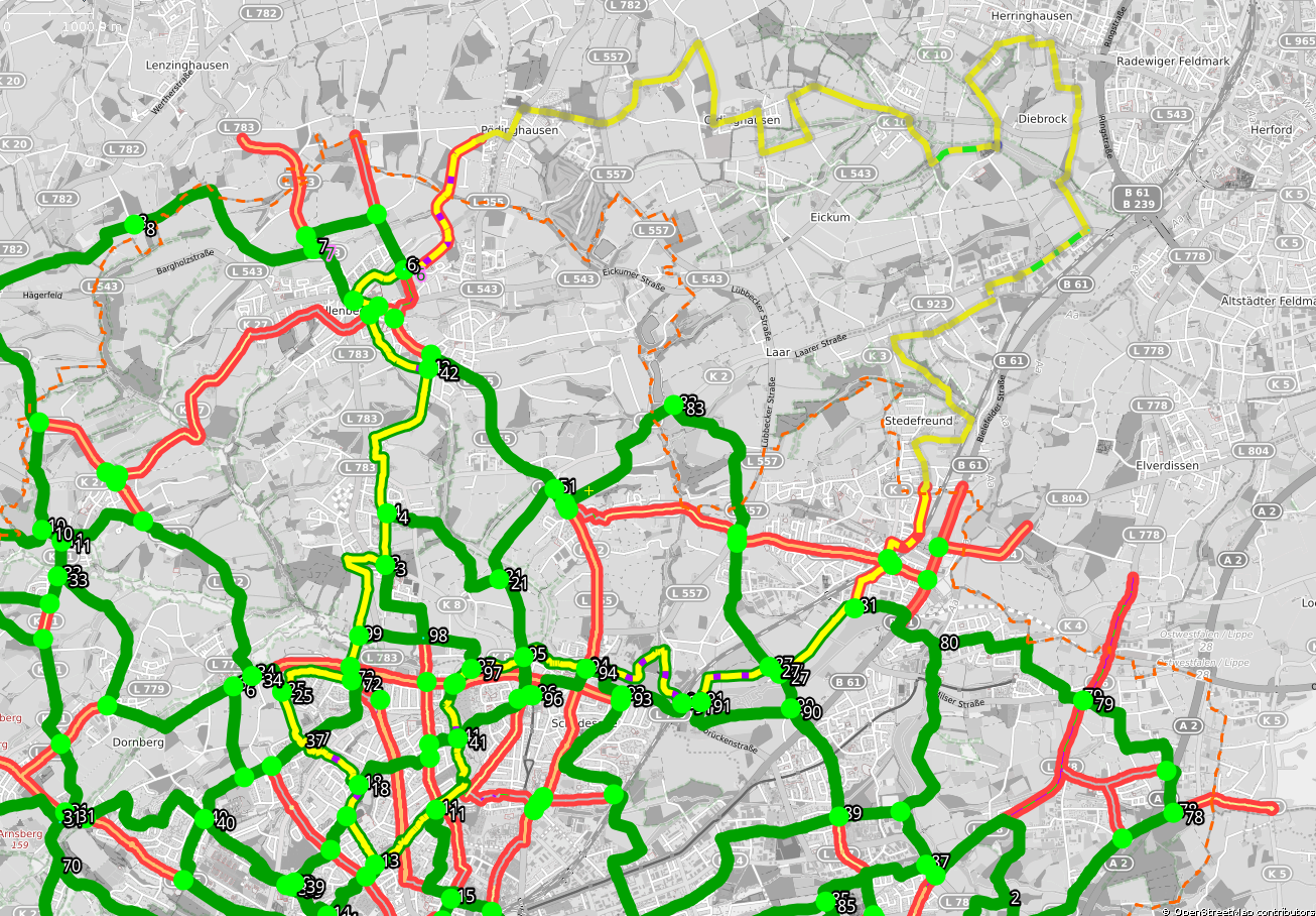 Bielefeld Nord mit Knotenpunkten, Basic Network, Themenroute