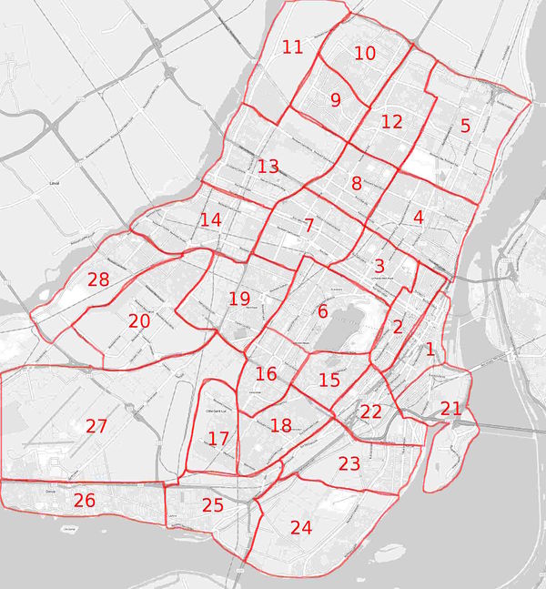 Area to be mapped divided into sectors, using major roads