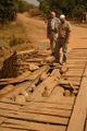 Inspection of a damaged bridge.