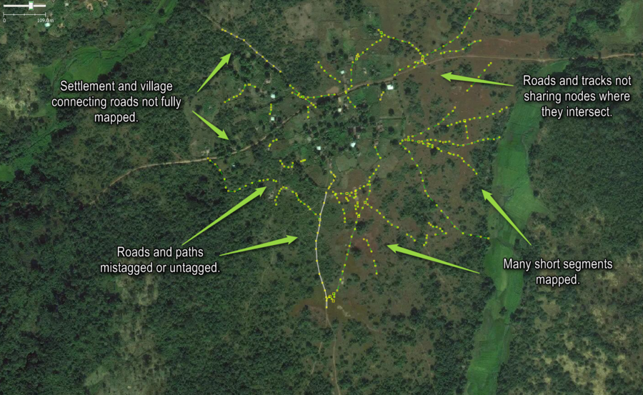 Typical roads, tracks and paths around and between small settlements mapped, but not very well mapped.