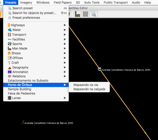 Preset Pontos de Ônibus para o editor JOSM.