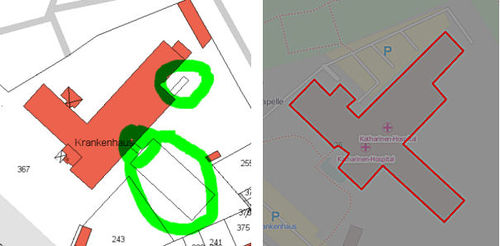 Vergleichende Darstellung amtliches GIS - OSM