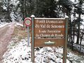 Sign at the boundary of a forêt domaniale; those signs can also give the name of the track, as here.