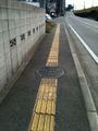 Tactile paving on a sidewalk. Line tile means go and dot tile means attention.