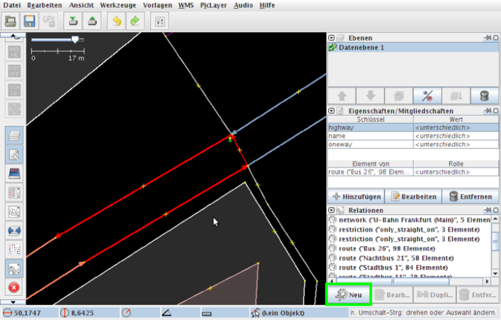 Abbildung 4: Markieren der Wege und erstellen einer neuen Relation.