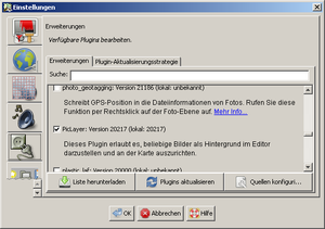 Einstellungen Karteikarte Plugins