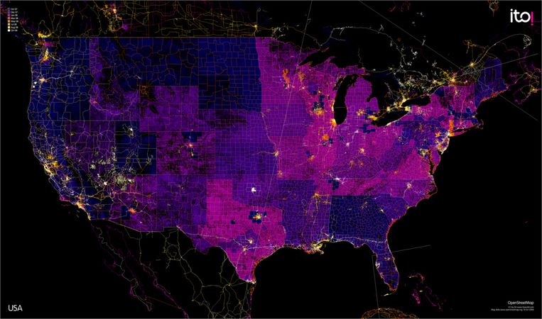 OSM Mapper - 1 Year of work in the US - 24 October 2008.